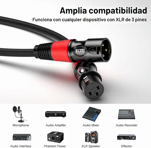Vista 2 de EBXYA - Cables XLR 1,5 m 6 Pack - Cable de micrófono XLR macho a hembra 3 pines balanceado con cable de altavoz blindado equilibrado