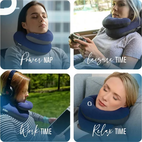 Vista 6 de Bcozzy Almohada cervical de viaje para avión, soporte doble patentado para cabeza, cuello y barbilla Lo mejor para vuelos largos, dormir en avión