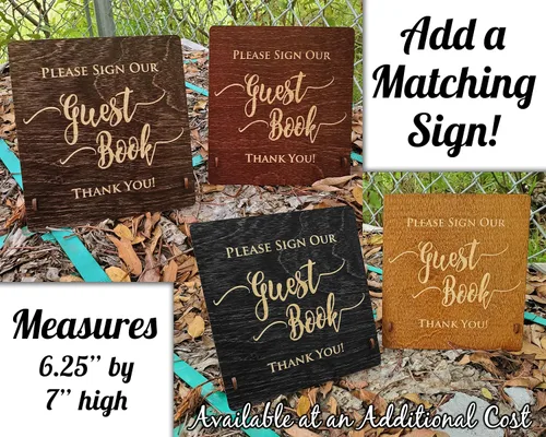 Vista 8 de Libros de invitados de boda de madera personalizados (11 x 8.5 pulgadas, tinte de madera de roble) con encanto rústico, álbum de fotos instantáneas