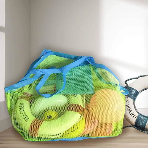 Vista 7 de Bolsa de malla para juguetes de playa, bolsas y bolsas de playa extra grandes, bolsa de almacenamiento de arena, juguetes para niños, organizador