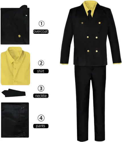 Vista 2 de Disfraz de anime de chef Sanji Cosplay negro vestido de traje de Halloween con peluca