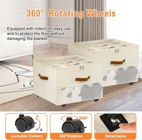 Vista 2 de Organizador de zapatos para armario con ruedas, caja organizadora plegable de almacenamiento de zapatos, divisores ajustables, paquete de 2, caja