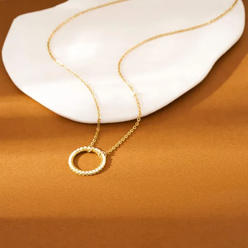 Vista 5 de Valloey Rover Collar de oro para mujer, chapado en oro de 14 quilates, collar con dije de círculo simple y delicado, collar de cadena de cable
