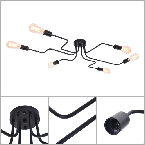 Vista 2 de Lingkai Sputnik - Lámpara de techo de 6 luces, lámparas industriales de metal negro Sputnik semiempotradas para sala de estar, comedor, vestíbulo