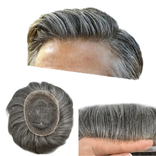 Vista 54 de Toupee para hombres Piezas de cabello humano real, encaje francés completo para hombres, pieza de cabello, nudos blanqueados, línea capilar natural