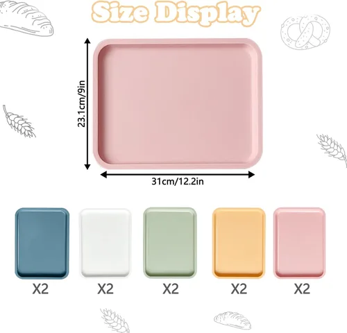 Vista 2 de Cieovo Paquete de 10 bandejas para servir comida rápida, colorida bandeja rectangular para cafetería, para restaurante, hogar, escuela, suministros