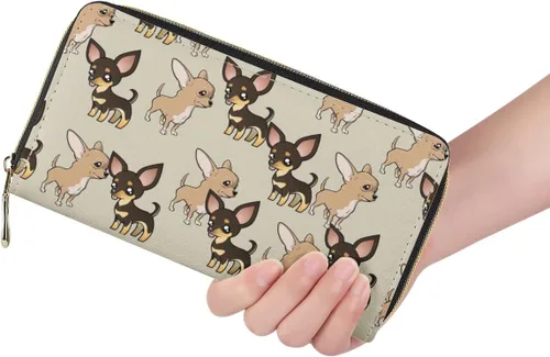 Vista 2 de Cartera larga para mujer, monedero con cremallera, cartera de cuero, Lindo cachorro chihuahua, Cartera con cremallera