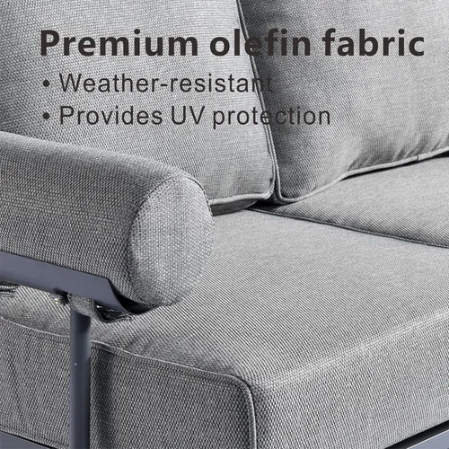 Vista 5 de HOOOWOOO Juego de muebles de aluminio para patio al aire libre, 5 piezas, sofá moderno de mediados de siglo, asiento de sofá resistente a la Gris