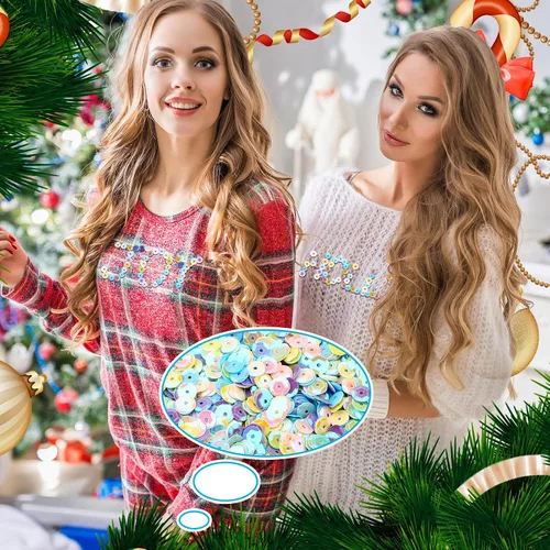 Vista 5 de Dingion 40000 piezas de lentejuelas a granel para manualidades navideñas de 6 mm, lentejuelas sueltas DIY para hacer joyas y manualidades con caja