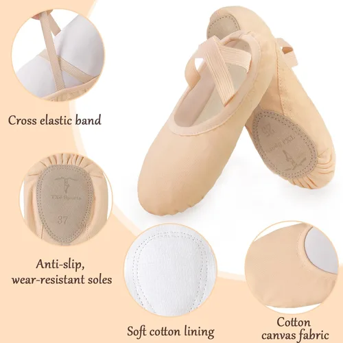 Vista 5 de Zapatos de ballet para mujeres y niñas, zapatos de ballet para mujer, zapatos de baile de lona, zapatos tipo ballet zapatos de yoga.