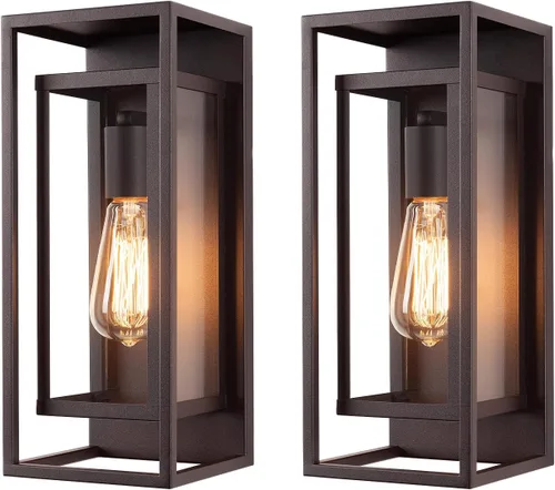 Vista 10 de mirrea Aplique de pared clásico para exteriores de 14 pulgadas, 1 luz en negro mate, marco de metal rectangular y pantalla de vidrio transparente