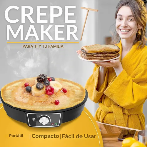 Vista 3 de G&M Kitchen Essentials máquina profesional para hacer crepés: superficie antiadherente de 12 pulgadas, dial para ajustar la temperatura, espátula