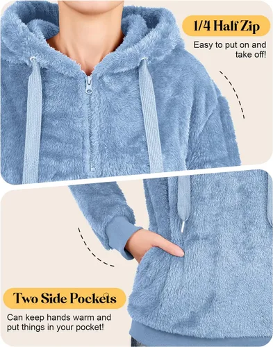 Vista 43 de Century Star Sudadera deportiva mullida de vellón con capucha para mujer de talla extragrande con bolsillos