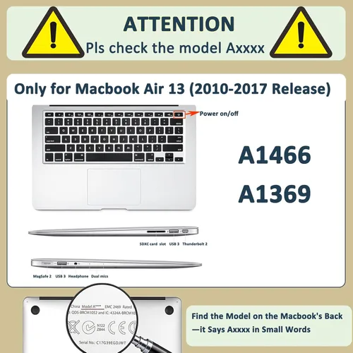 Vista 61 de Carcasa para laptop MacBook Air de 11 pulgadas 2015 2014 2013 2012 2011 2010 versión modelo A1465 A1370, Air 11.6 pulgadas a presión funda rígida