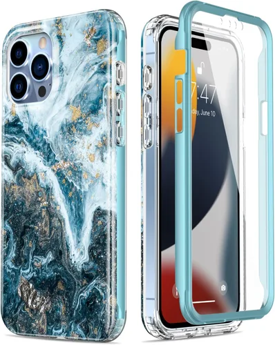 Vista 24 de Esdot Funda para iPhone 15 Pro con protector de pantalla integrado, funda duradera con diseños de moda para mujeres y niñas, elegante funda Piedra