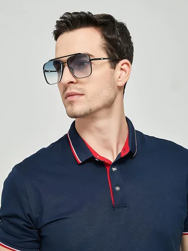 Vista 8 de PORADAY Gafas de sol cuadradas de aviador para hombres y mujeres, a la moda, de gran tamaño, gafas de sol de piloto, montura de metal vintage, tonos