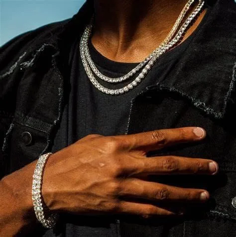 Vista 2 de putouzip Tennis Chain Necklace Bracelet For Men 18K Gold Plated 345MM Round Cut Faux Diamond Link Chains Jewelry Set
