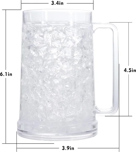 Vista 3 de Vasos para beber, tazas de cerveza de gel de doble pared, tazas de hielo para congelador, 16 onzas, taza de cerveza de plástico de enfriamiento