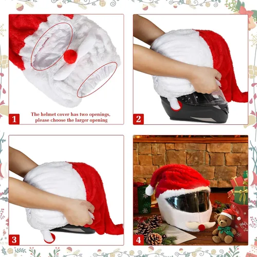 Vista 5 de Fundas de casco de motocicleta de Navidad - Santa Claus Decoración de casco de Navidad Paseos divertidos