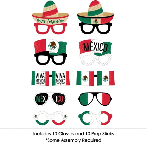 Vista 3 de Big Dot of Happiness Viva México - Juego de accesorios para cabina de fotos para fiesta del Día de la Independencia de México, 10