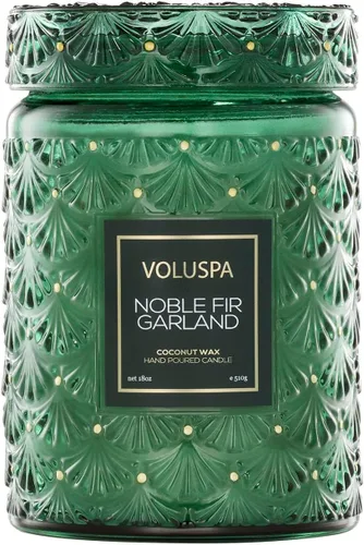 Vista 10 de Vela en frasco de vidrio grande de enebro francés y lavanda, 100 horas, 16 oz, Voluspa Coconut Wax Blend in Decorative Glass, Clean Even Burn, USA