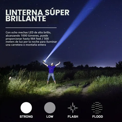 Vista 5 de Linterna Solar de 8 LED con Luz Lateral COB, 1000 Lúmenes Linternas Alimentadas por Energía Solar, Linternas de Mano Impermeables con Carga Solar