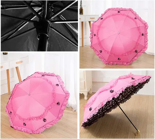 Vista 13 de Honeystore Paraguas plegable a prueba de rayos ultravioleta Princess Lace Parasol con cúpula anti-UV