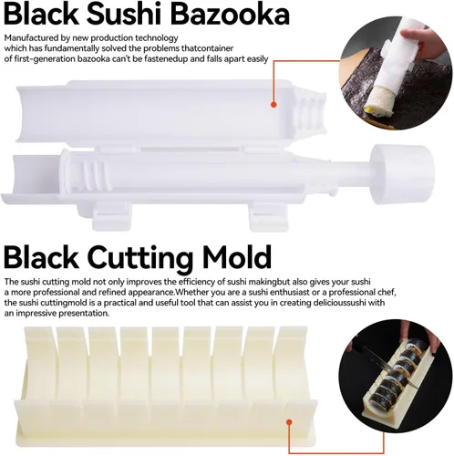 Vista 2 de Kit de fabricación de sushi, kit de sushi mejorado con guía que incluye rodillo de bazooka, molde de corte, esteras de bambú, fabricante de Musubi
