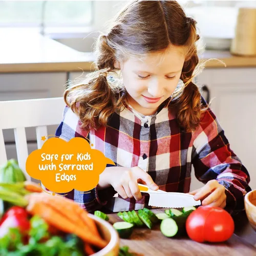 Vista 4 de Cuchillos para niños, juego de cuchillos de cocina y hornear de 6 piezas, cuchillos para niños para cocina real, herramienta sin BPA para niños