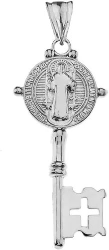 Vista 2 de Collar con colgante de cruz reversible de San Benito de plata fina
