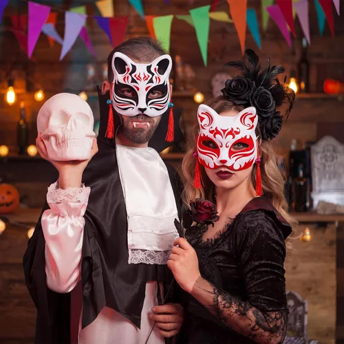 Vista 5 de 45 máscaras de zorro Kitsune Anime japonés para Halloween