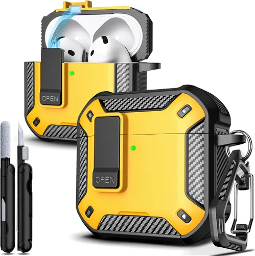 Vista 122 de R-fun Funda de carga compatible con AirPods de 2ª generación 2019, 1ª generación 2016, protección completa contra caídas, tapa desplegable
