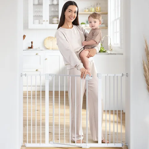 Vista 9 de Comfy Cubs Puerta de seguridad para bebés con 3 extensiones – Barrera ajustable de acero Q195 para puertas de 42" x 1.9" x 30" – Acabado