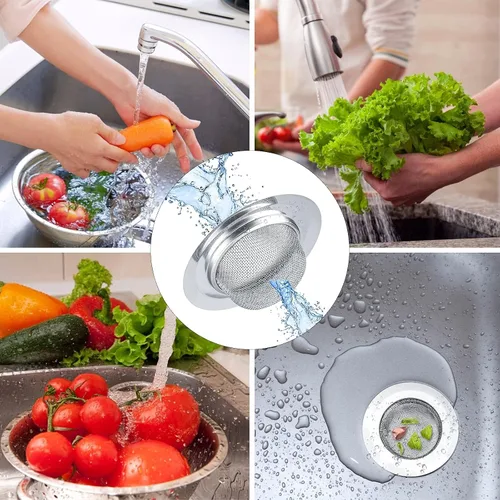 Vista 7 de Colador de fregadero de acero inoxidable de malla fina para fregadero de cocina, borde ancho grande de 4.3 pulgadas de diámetro, 2