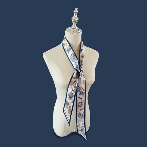 Vista 5 de Bufanda de sarga delgada 100% morera pura seda para el cabello, bolsa de cinta con asa impresa, accesorios para el pañuelo