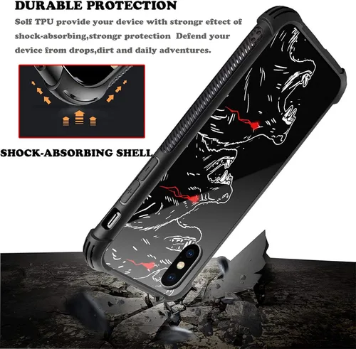 Vista 5 de Funda compatible con iPhone Xs, diseño de plexiglás X para niños y hombres, diseño de lobo malo, a prueba de golpes, antiarañazos, para iPhone X/Xs