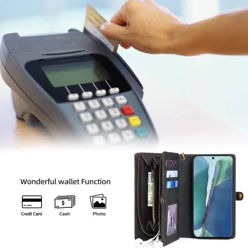 Vista 6 de Asuwish Funda de teléfono para Samsung Galaxy Note 20 5G con cremallera, funda desmontable con protector de pantalla de vidrio templado y tarjetero