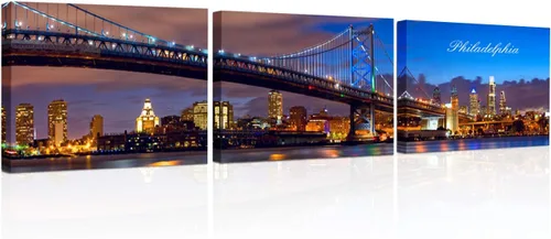 Vista 49 de TUMOVO 3 piezas de arte de pared en lienzo con diseño de horizonte de Atlanta, arte de pared panorámico de paisaje urbano en blanco y negro