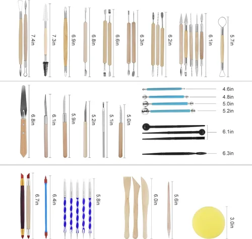 Vista 4 de Yagugu Herramientas de Arcilla para Cerámica para Adultos, 45 piezas de kit de suministros de herramientas de tallado de cerámica básica de madera