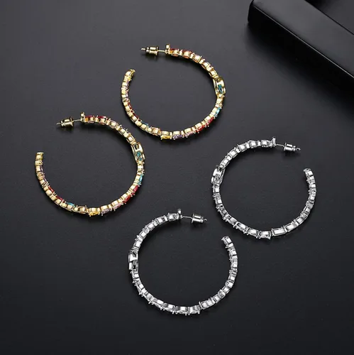 Vista 5 de Delicados aretes de aro grandes chapados en oro con forma de lágrima AAAAA Australia con circonita cúbica AAAAA, joyería de moda para mujeres