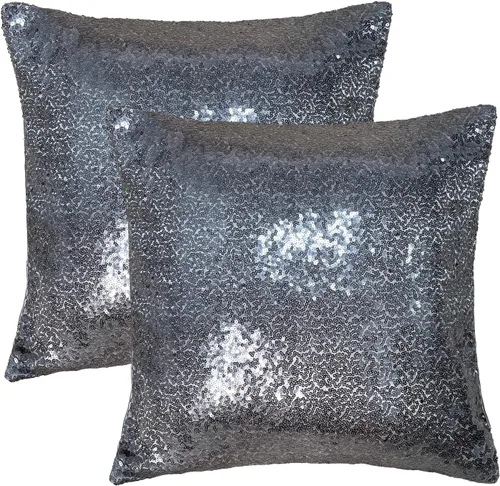 Vista 11 de iMaylex Juego de 2 fundas de almohada decorativas cuadradas brillantes con lentejuelas para Pascua, fiesta lumbar, otoño, boda, Navidad, Año Nuevo