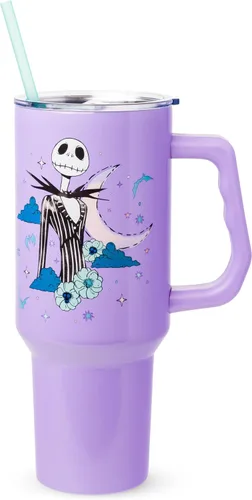 Vista 41 de Silver Buffalo Adventure Time With BMO - Vaso de acero inoxidable de doble pared con asa y pajilla, cabe en portavasos estándar, 40 onzas