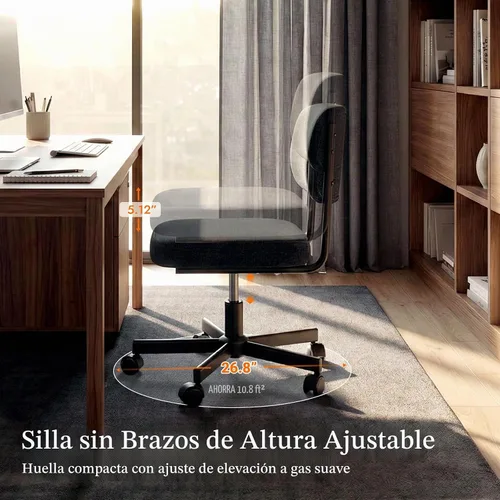 Vista 5 de Silla de tocador con ruedas, bonita silla de escritorio sin brazos con respaldo, silla de oficina pequeña giratoria de altura ajustable, cómoda
