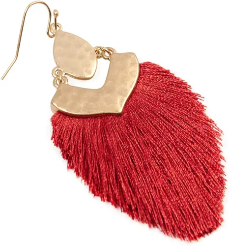 Vista 3 de Aretes bohemios colgantes con flecos de hilo sedoso, ligeros, en forma de plumas