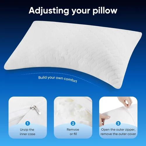 Vista 2 de TWK Almohada de cama ajustable original con diseño ergonómico para dormir, buena para dormir de lado, espalda y boca abajo con funda extraíble Blanco
