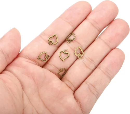 Vista 4 de PATIKIL 100 piezas de dije de corazón mini círculo de corazón colgante de metal a granel para hacer joyas, pulseras, aretes, collar