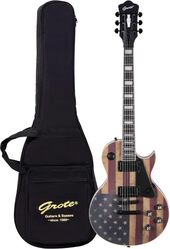 Vista 13 de Grote Guitarra eléctrica de cuerpo sólido LPYS-006 Maple Neck Ideal para todos los niveles con Gigbag (marrón antiguo)