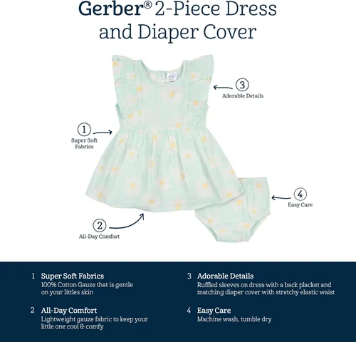 Vista 6 de Gerber Conjunto de 2 piezas de vestido y funda para pañales para niñas