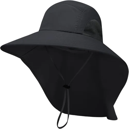 Vista 9 de PFFY Sun Bucket Hats for Men Women UV Protection Sun Hat with Neck Flap Caqui Sólido