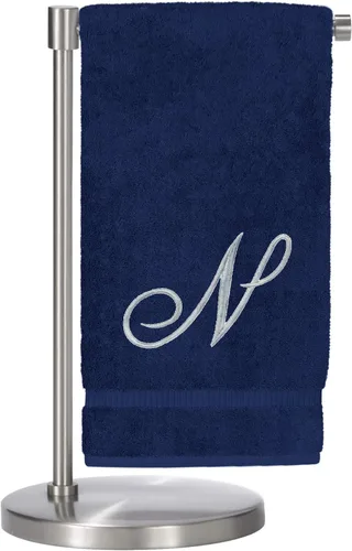 Vista 33 de Script R - Toalla de baño con monograma, regalo personalizado, 27 x 54 pulgadas, juego de 1 toalla bordada con texto dorado, 100% algodón turco Navy